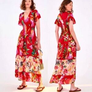 FARM Rio Red Macaw Mix Maxi Dress Size XS